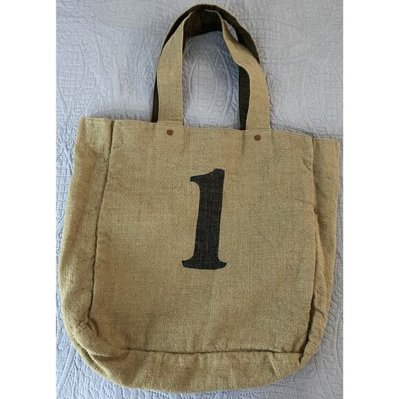Feed The Children Of The World Burlap Dk Brown Canvas Reversible Pockets Tote - Picture 2 of 13